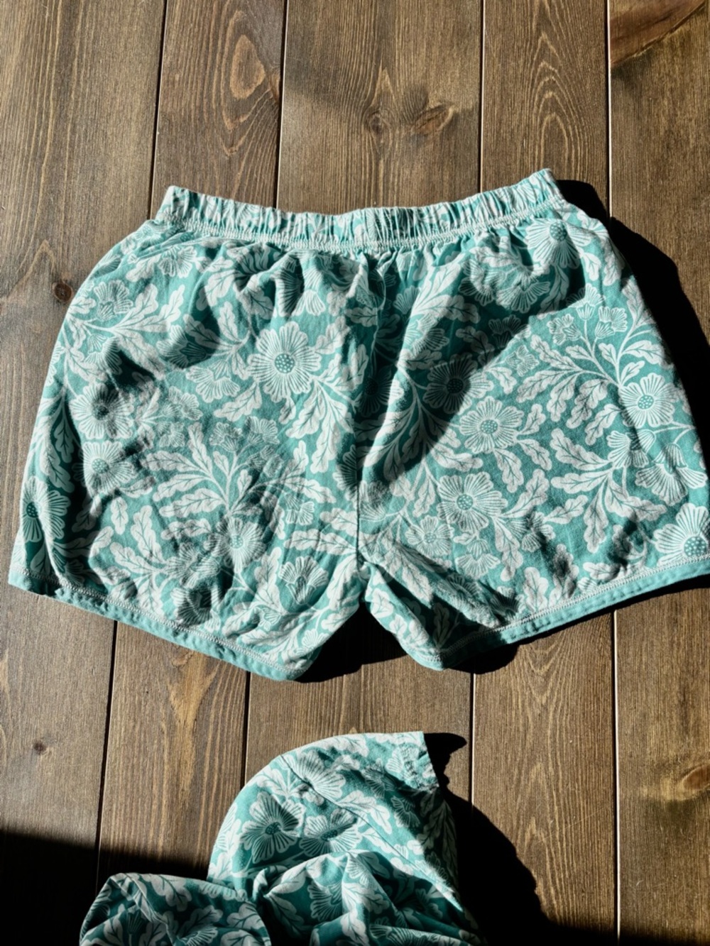 Garnet Hill Asian Wrap Organic Cotton Shorty Pajama Set Floral Aqua Size Small - Picture 9 of 15